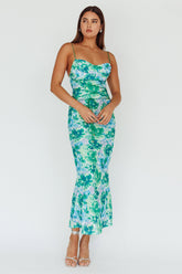Teava Laced Waist Midi Dress Floral Green